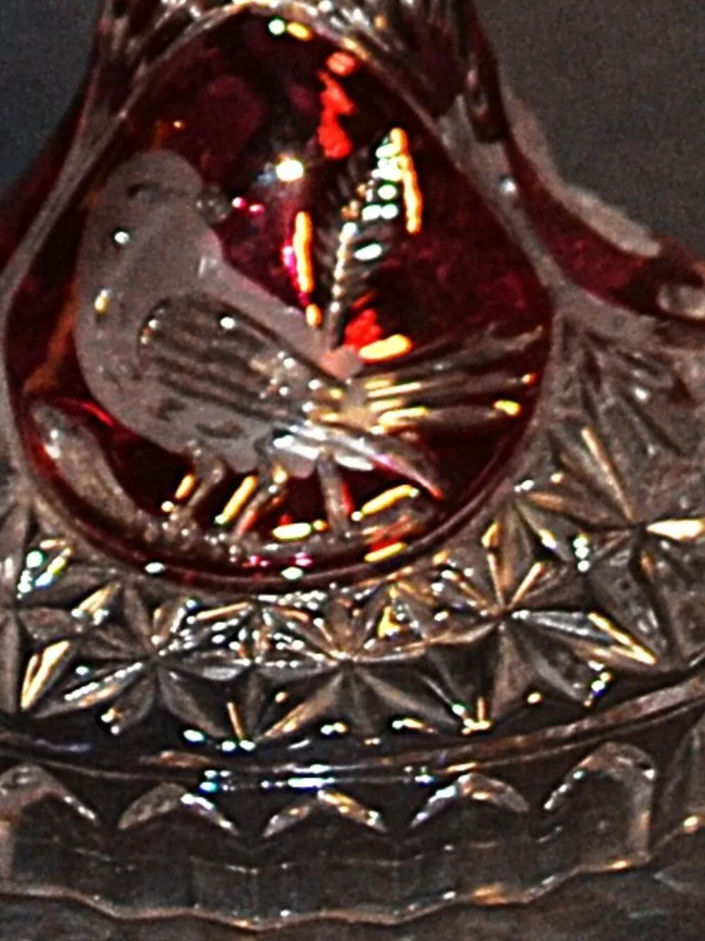 Hofbauer Byrdes Ruby Flash Crystal 3 Arm Candelabrum Cut‑to‑Clear Birds